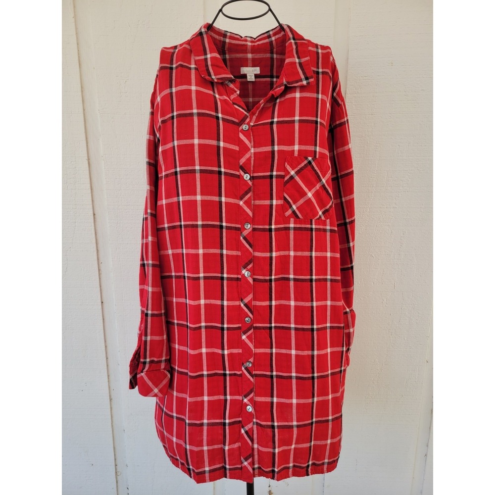 J. Jill 4X Multi Plaid Double Cloth Tunic 100% Cotton Button Up Pockets Plus